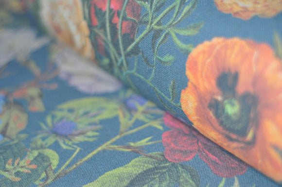 Botanical Flowers linen indigo